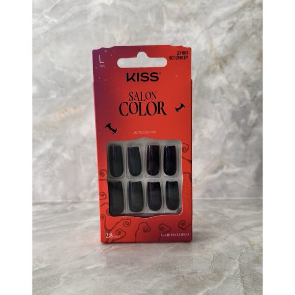 KISS Salon Color Halloween Press On Nails Let's Boo This’ Navy Long Square New - Picture 2 of 6